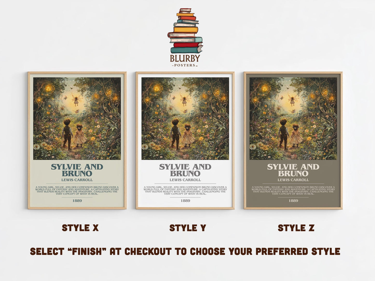 Sylvie and Bruno bookish poster colour and style options – Lewis Carroll book art
