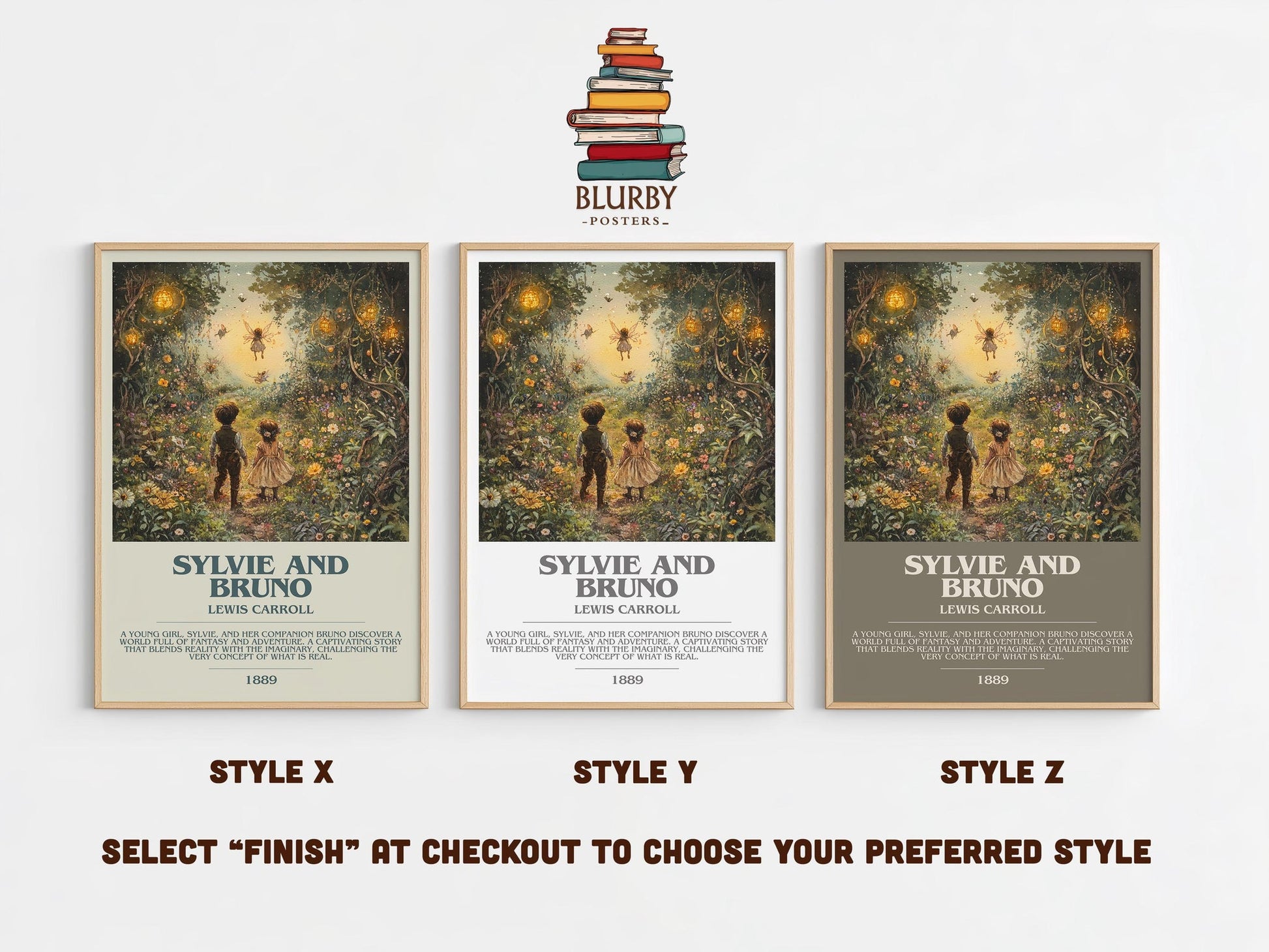 Sylvie and Bruno bookish poster colour and style options – Lewis Carroll book art
