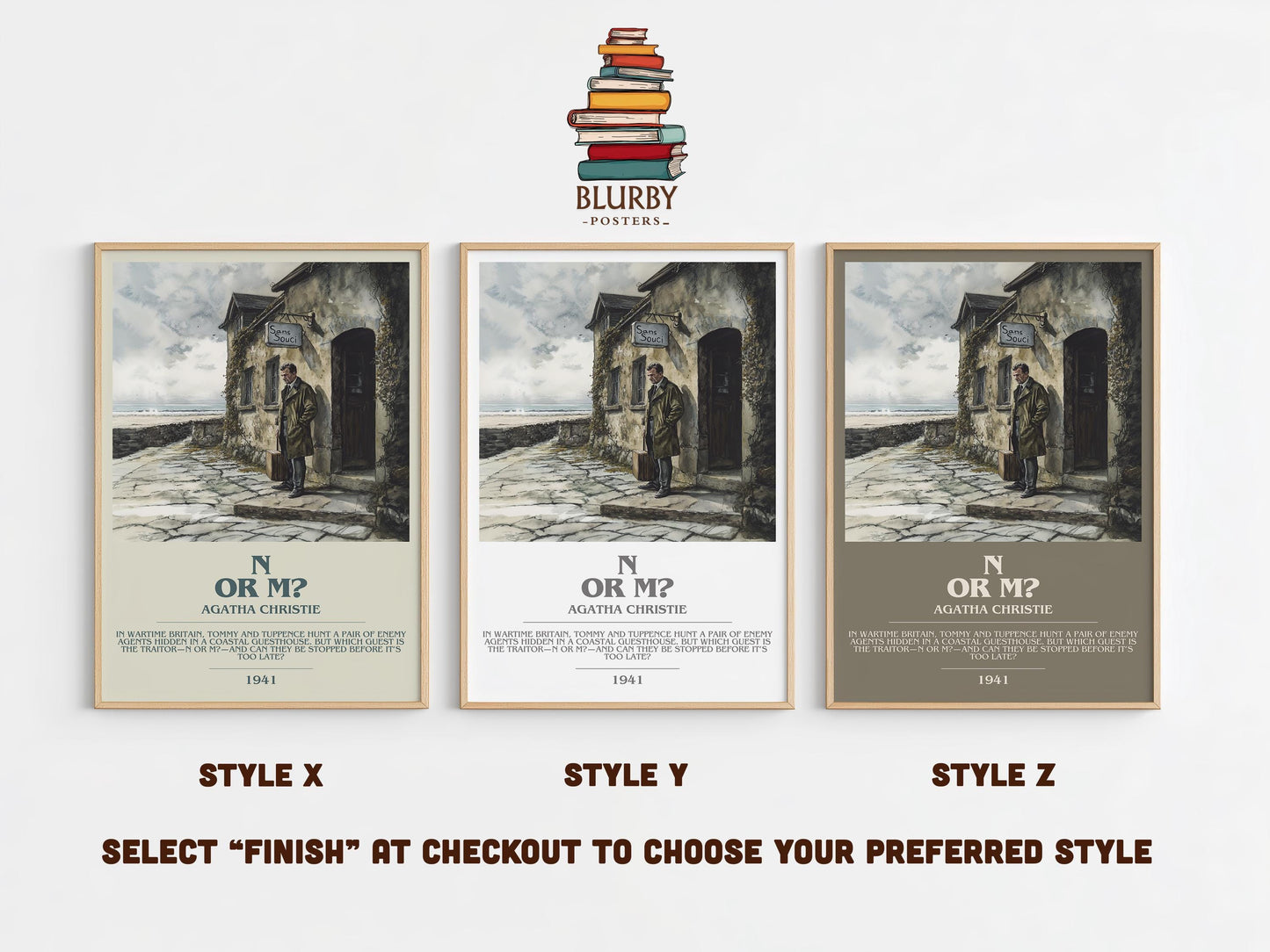 N Or M? bookish poster colour and style options – Agatha Christie book art