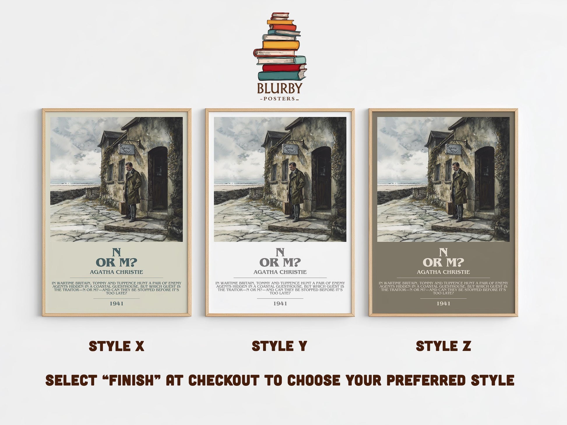 N Or M? bookish poster colour and style options – Agatha Christie book art