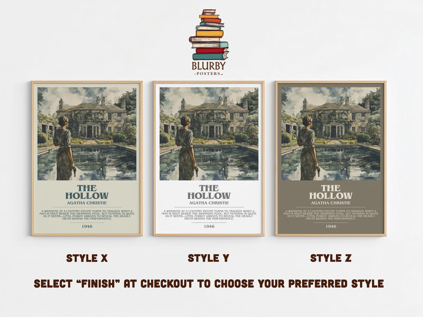 The Hollow bookish poster colour and style options – Agatha Christie book art