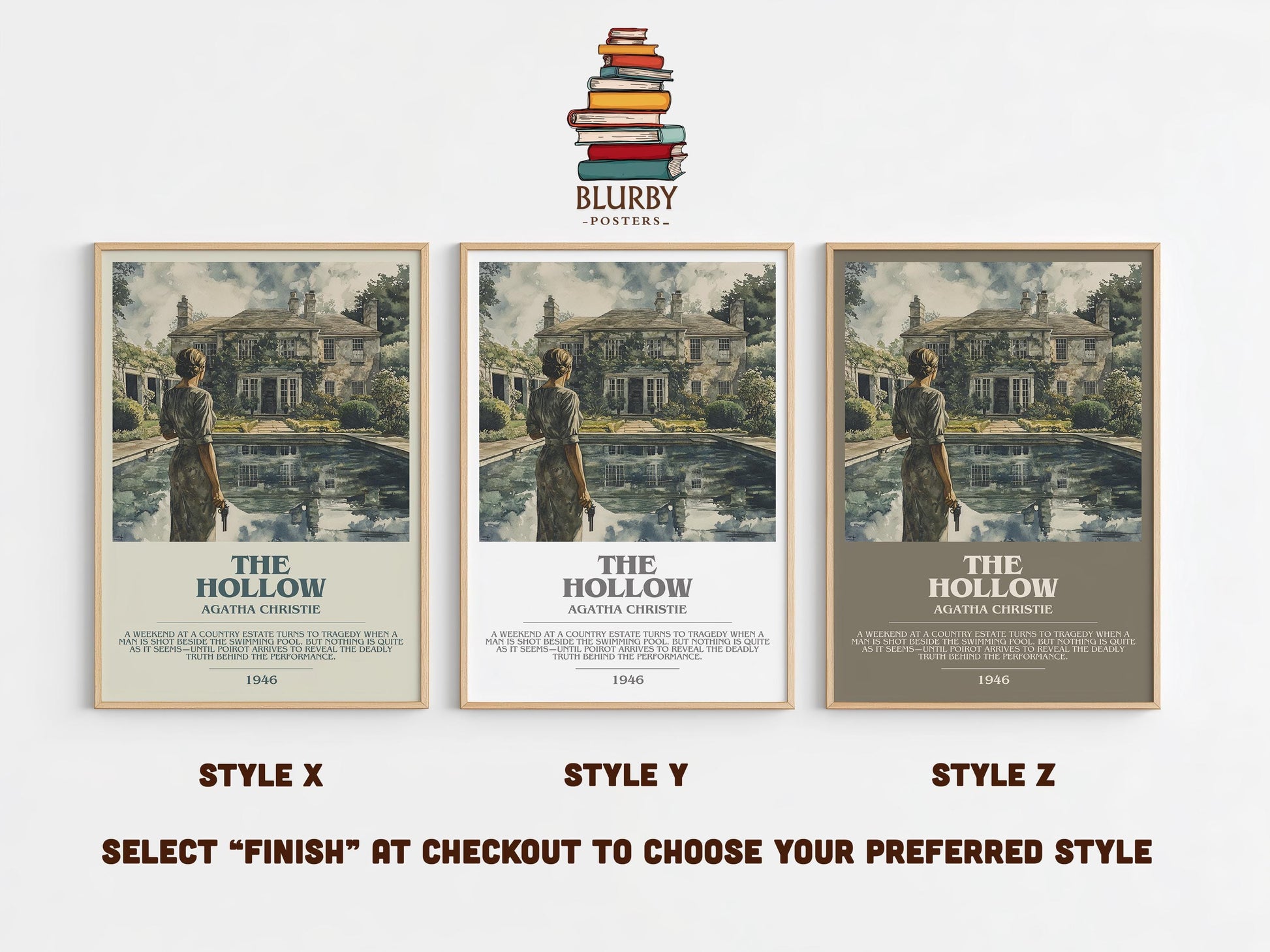 The Hollow bookish poster colour and style options – Agatha Christie book art