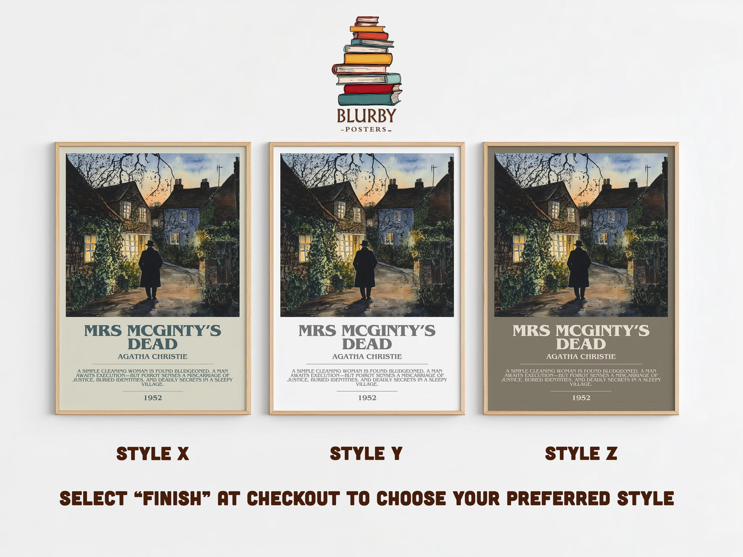 Mrs McGinty's Dead bookish poster colour and style options – Agatha Christie book art