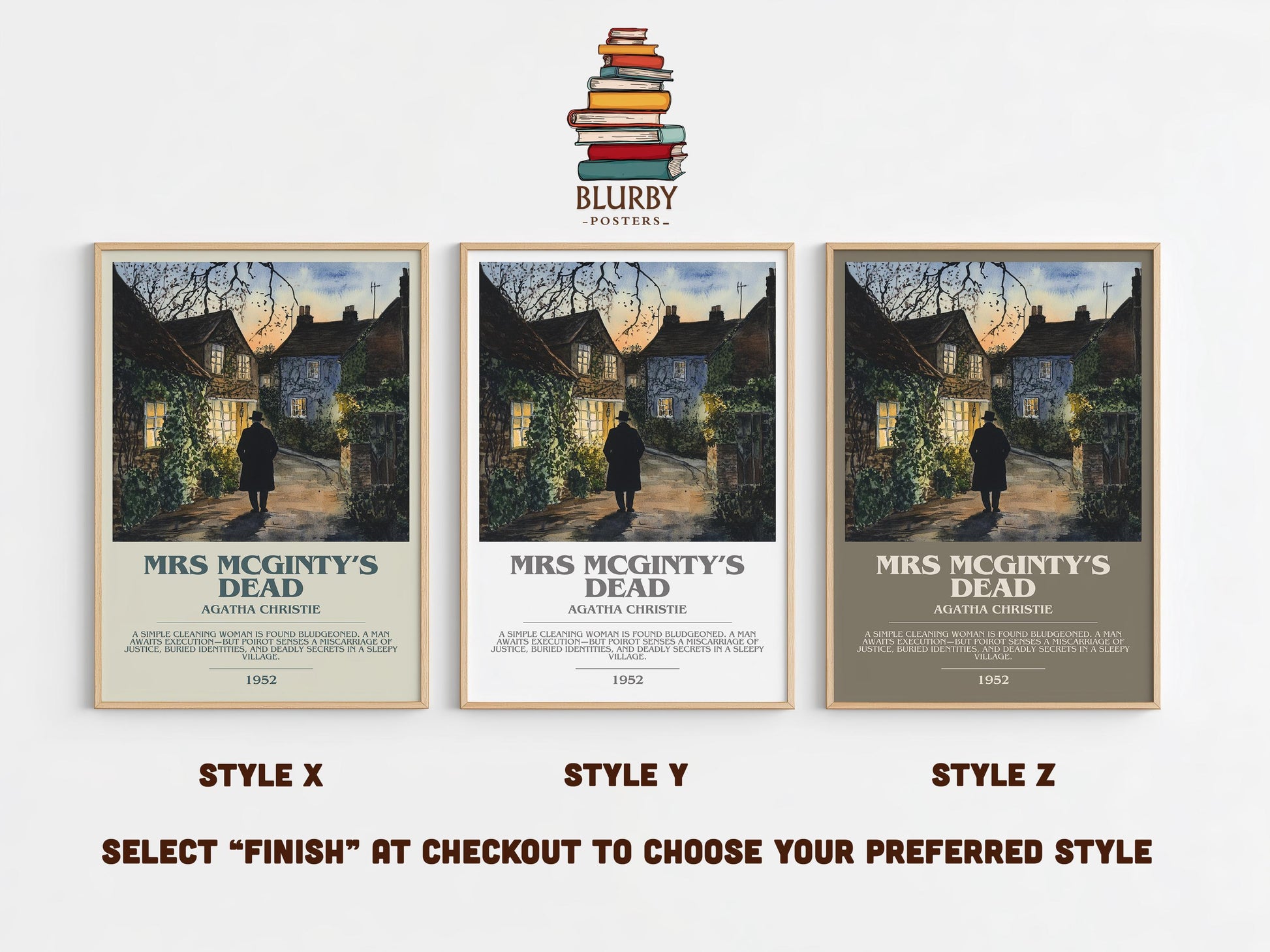 Mrs McGinty's Dead bookish poster colour and style options – Agatha Christie book art
