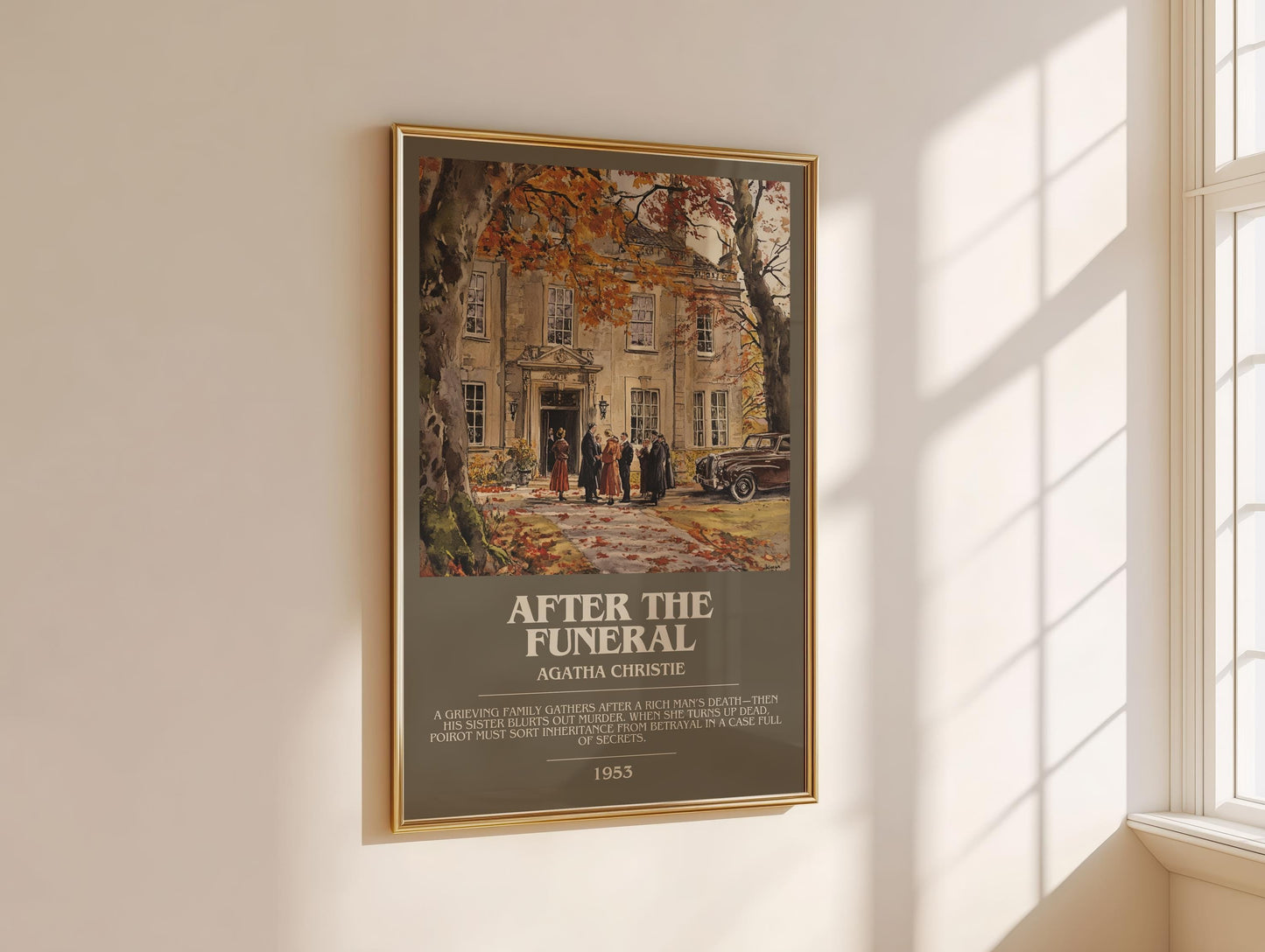 After the Funeral bookish book poster framed on wall – mystery wall art