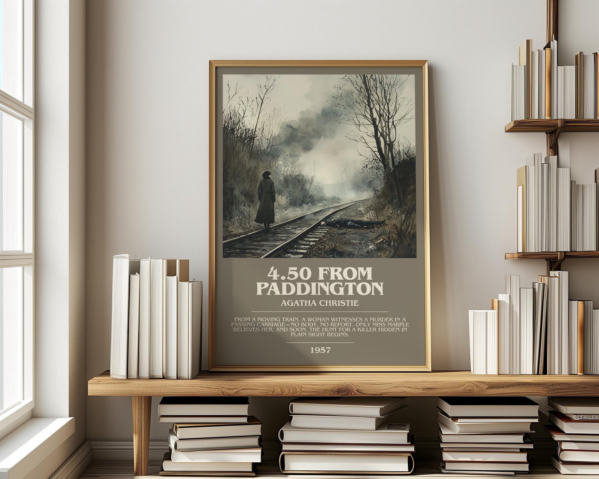 4.50 from Paddington bookish print on bookshelf – Agatha Christie fan gift