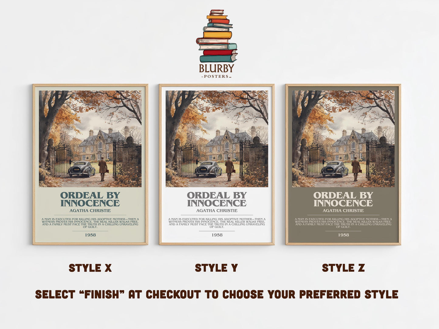 Ordeal by Innocence bookish poster colour and style options – Agatha Christie book art