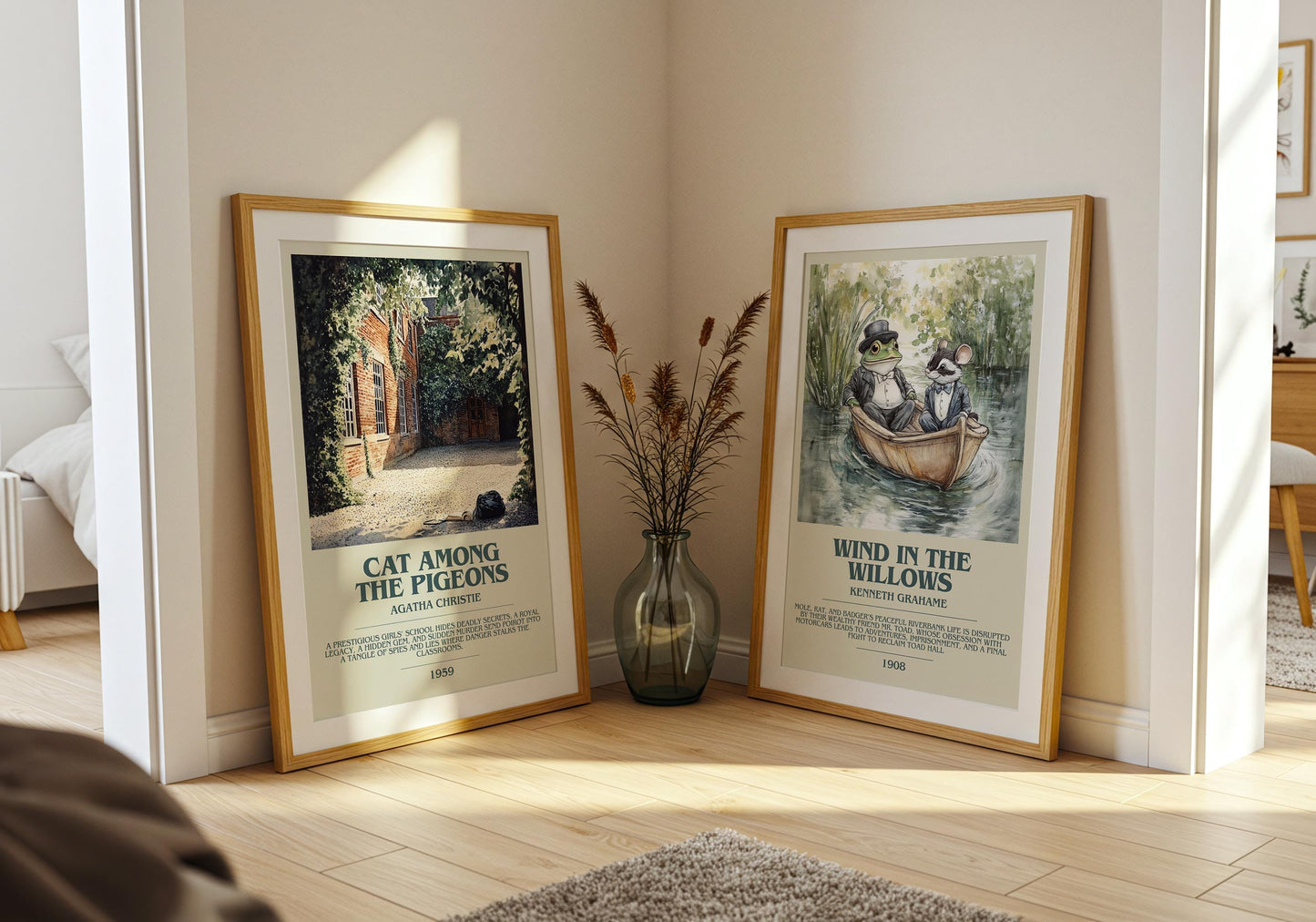 Cat Among the Pigeons bookish poster paired in gallery wall – literary art prints