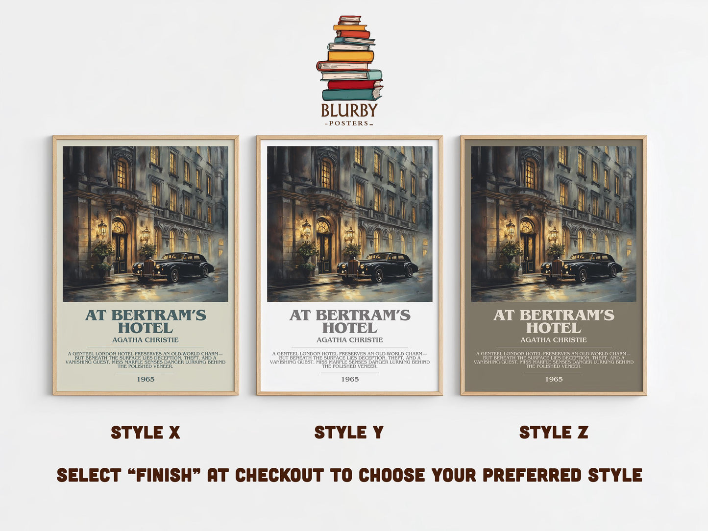 At Bertram's Hotel bookish poster colour and style options – Agatha Christie book art