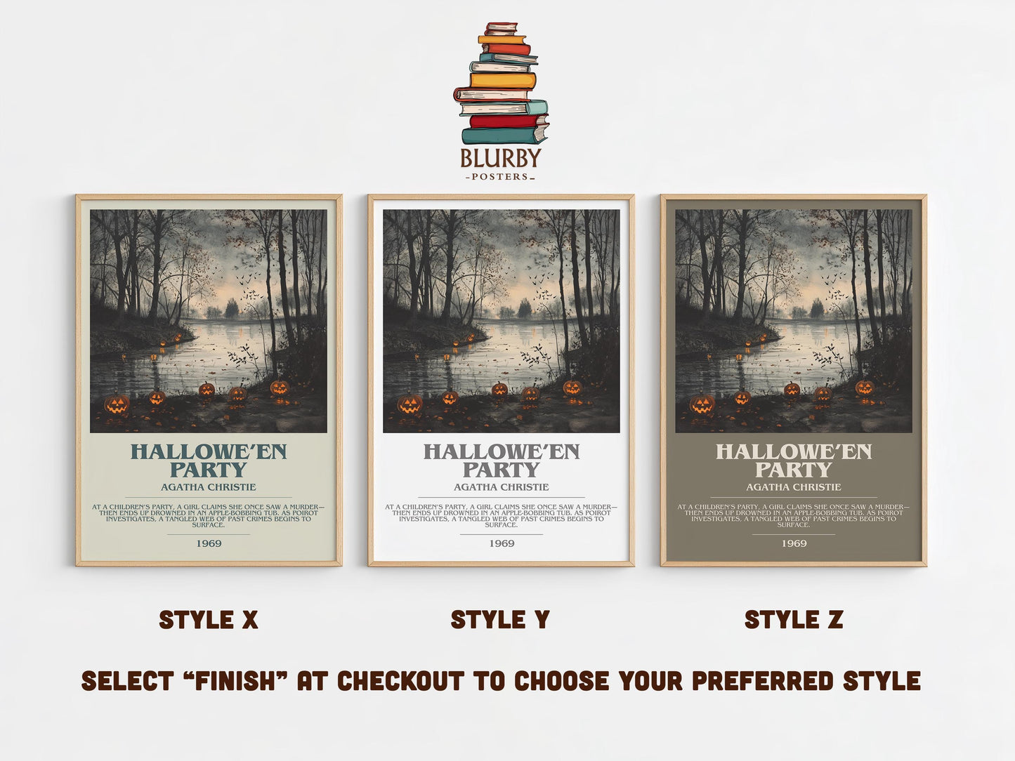 Hallowe'en Party bookish poster colour and style options – Agatha Christie book art