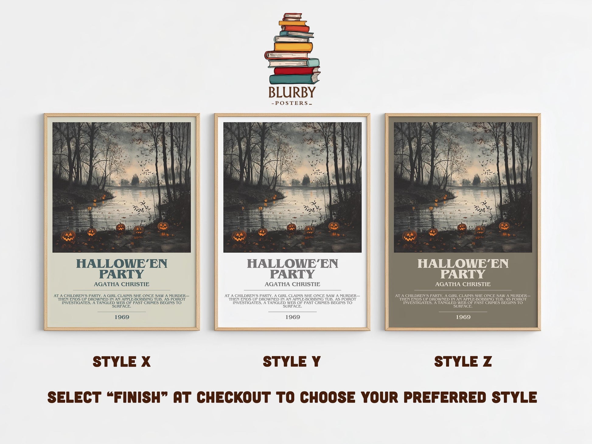 Hallowe'en Party bookish poster colour and style options – Agatha Christie book art