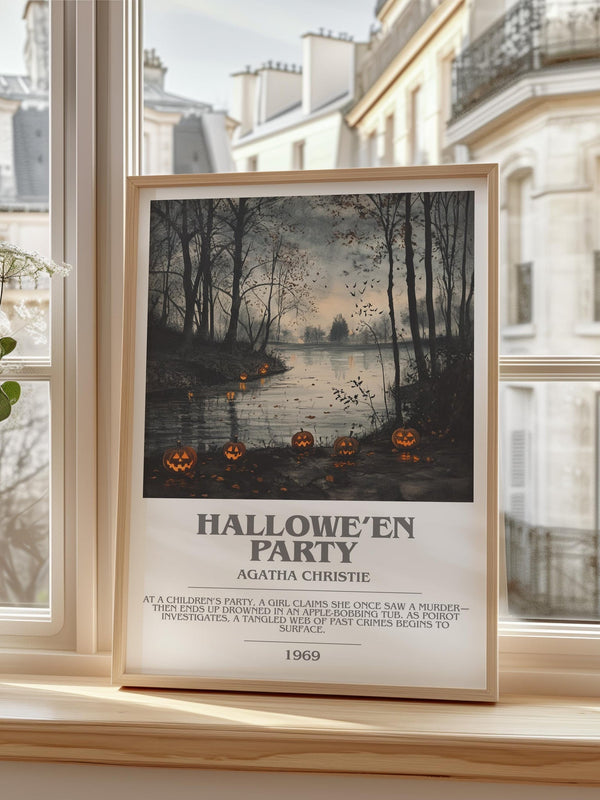Hallowe'en Party bookish print framed by window – literary home decor
