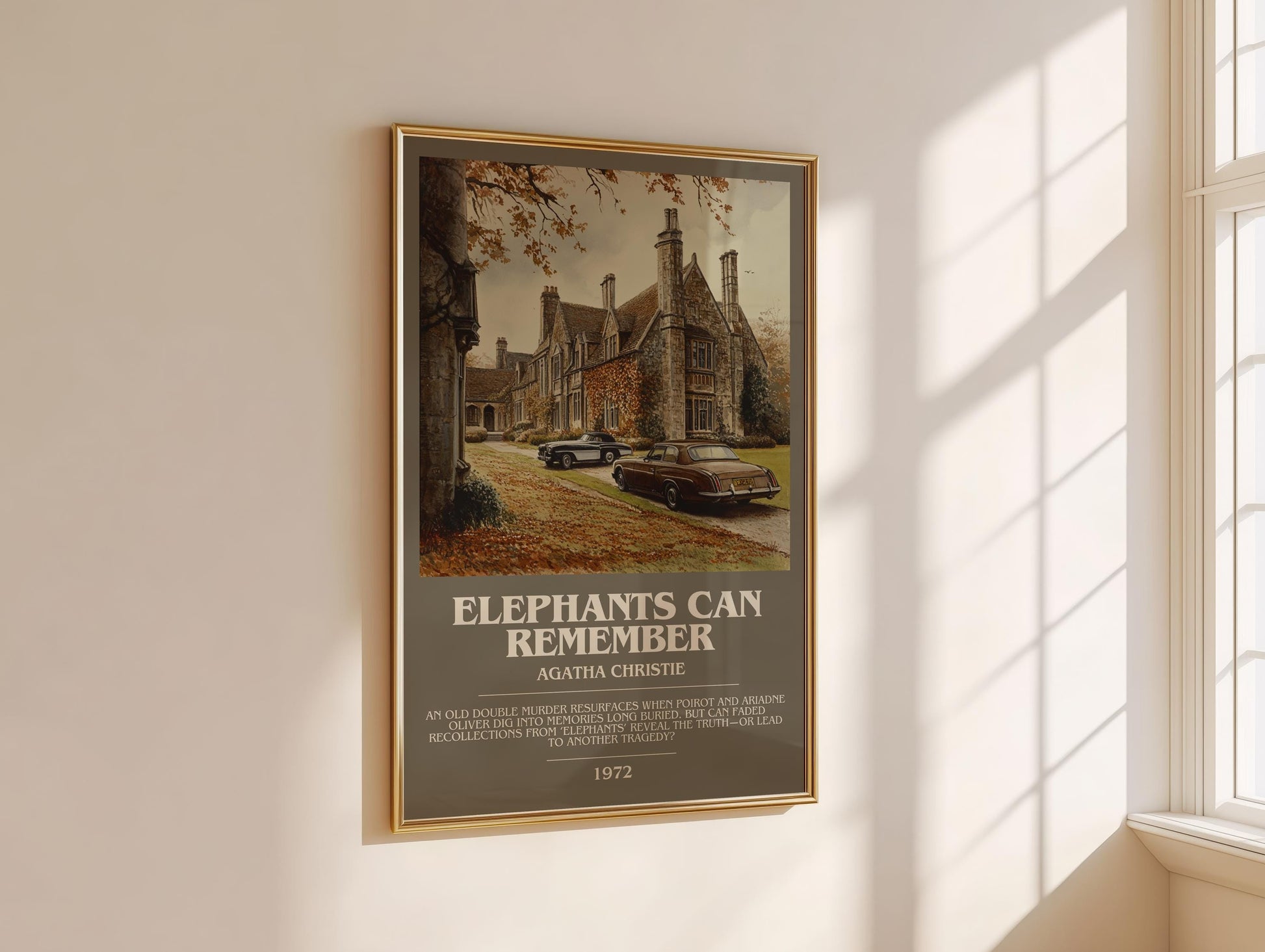 Elephants Can Remember bookish book poster framed on wall – mystery wall art