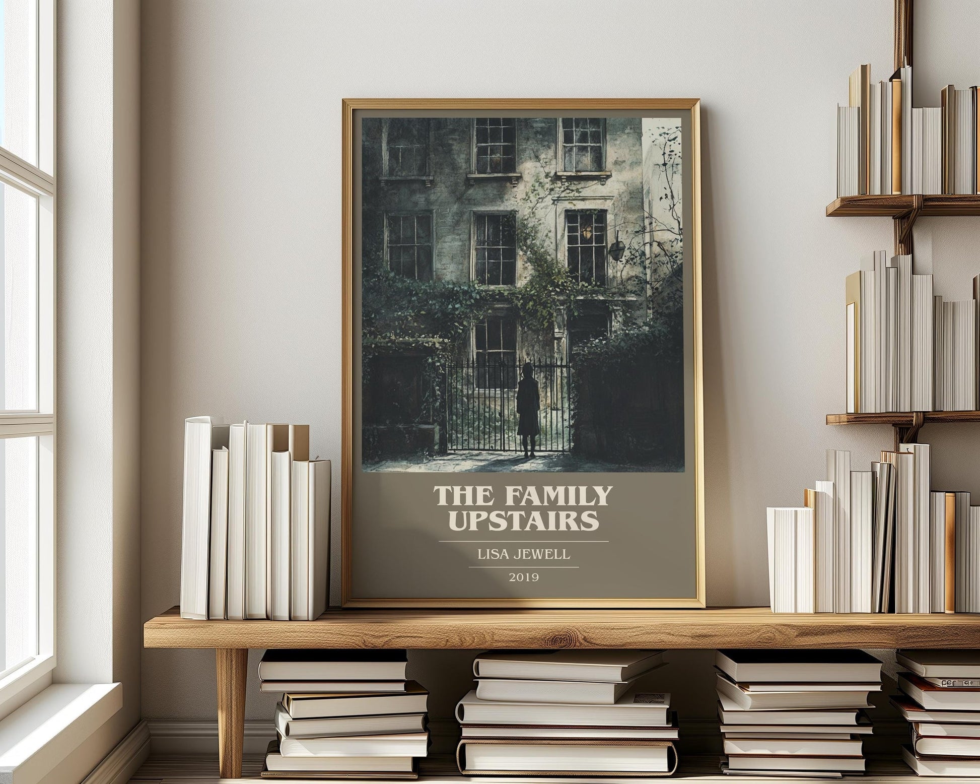 The Family Upstairs book cover print on bookshelf – Lisa Jewell fan gift