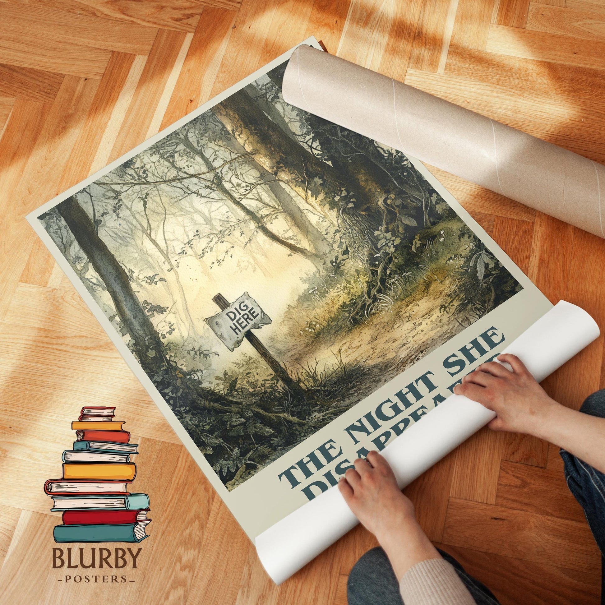 The Night She Disappeared book poster packaging – museum-quality print rolled in protective tube
