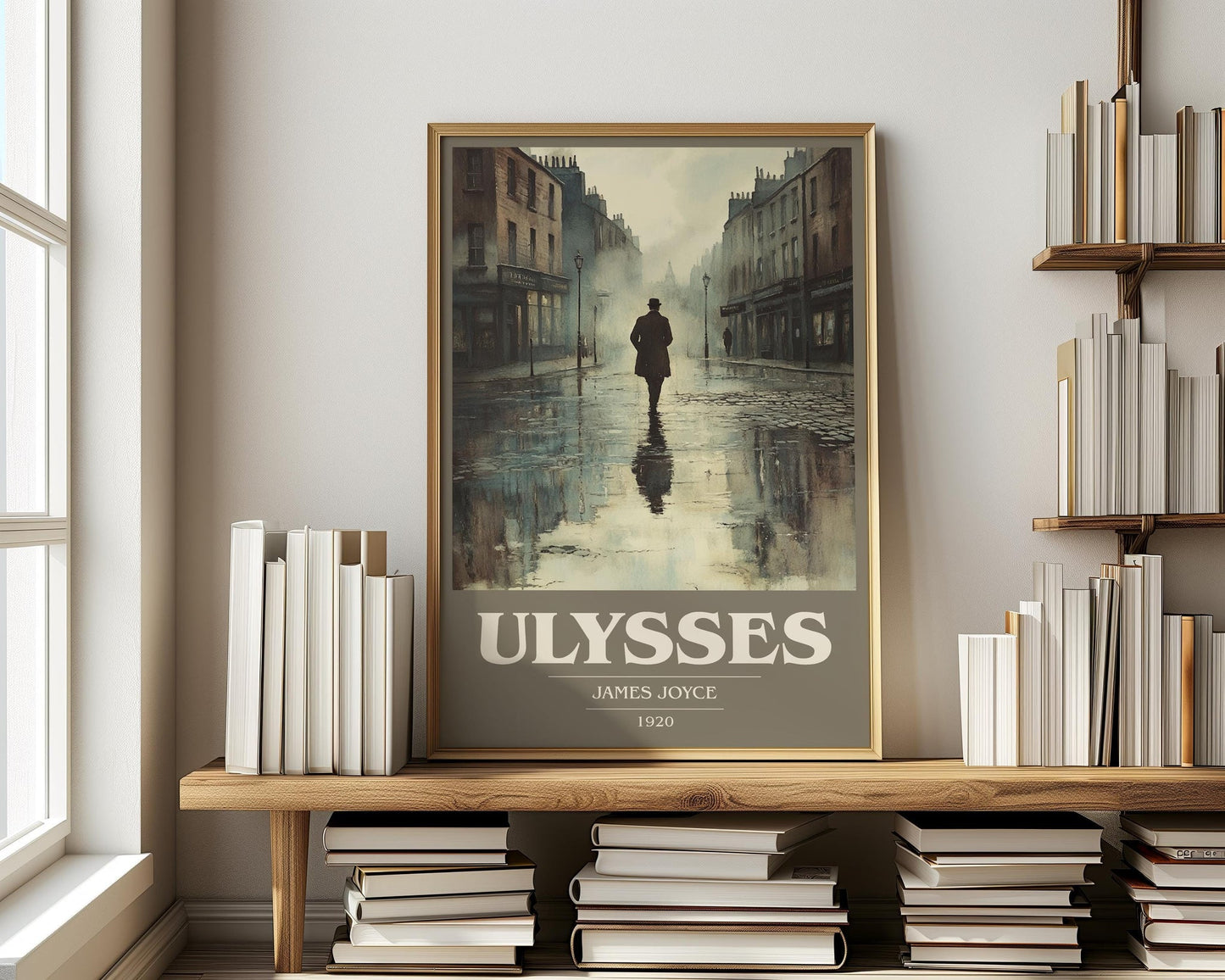 Ulysses book cover print on bookshelf – James Joyce fan gift