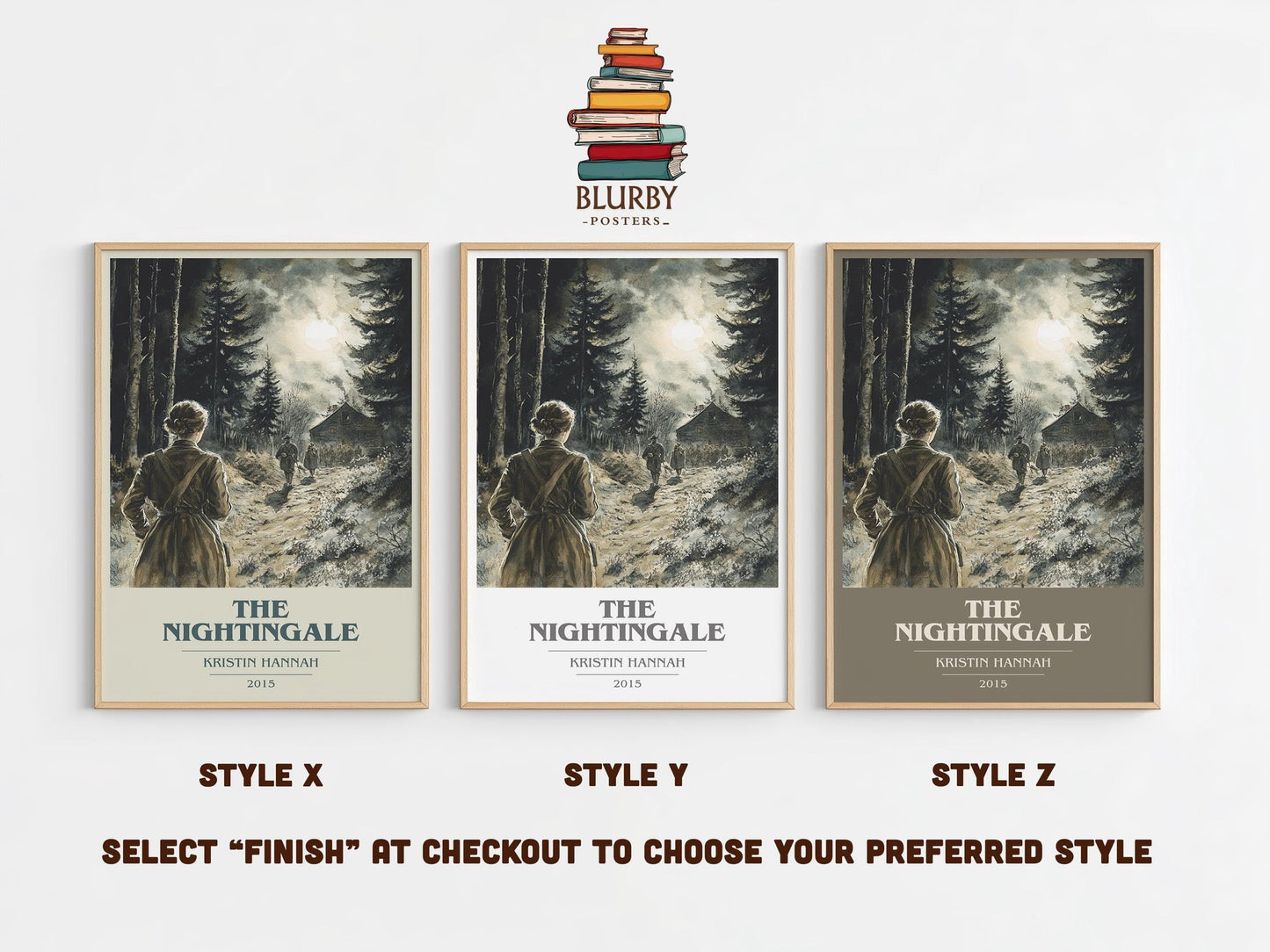 The Nightingale book cover poster colour and style options – Kristin Hannah book art
