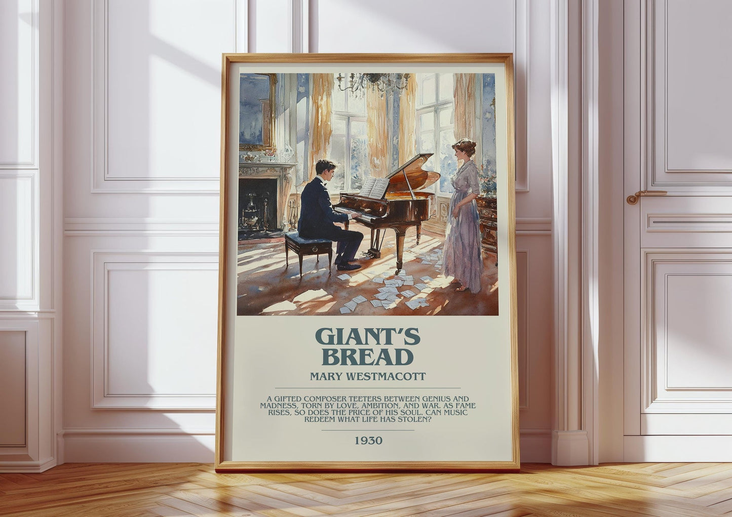 Giant’s Bread bookish print in frame leaning in hallway – romance wall art