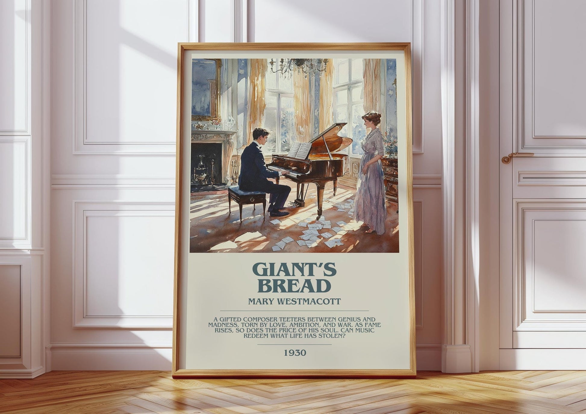 Giant’s Bread bookish print in frame leaning in hallway – romance wall art