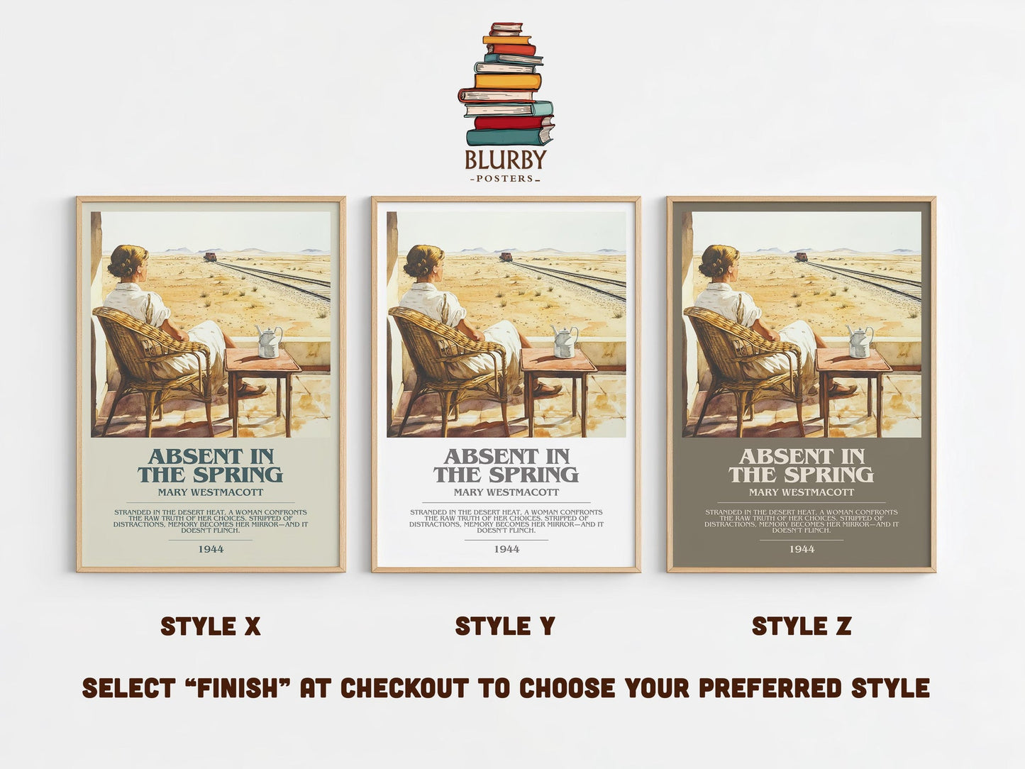 Absent In The Spring bookish poster colour and style options – Mary Westmacott book art