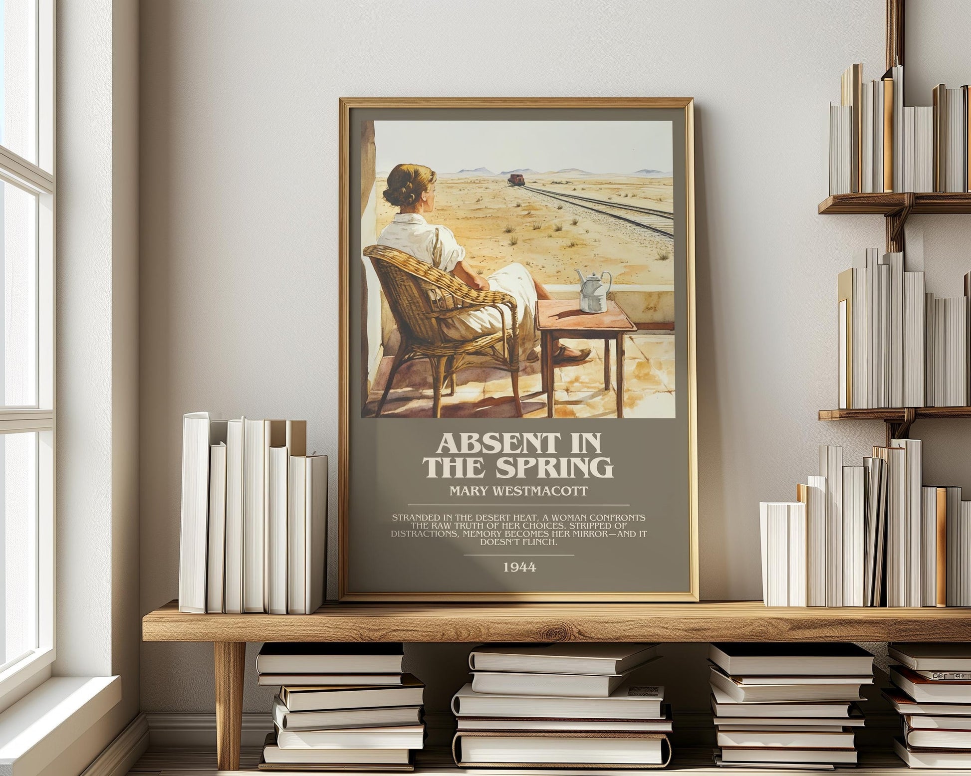 Absent In The Spring bookish print on bookshelf – Mary Westmacott fan gift