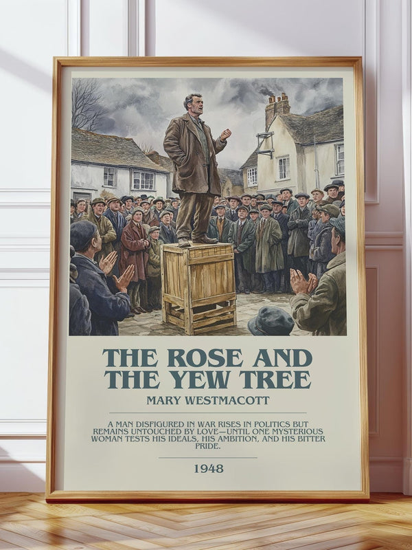 The Rose And The Yew Tree bookish print in frame leaning in hallway – romance wall art