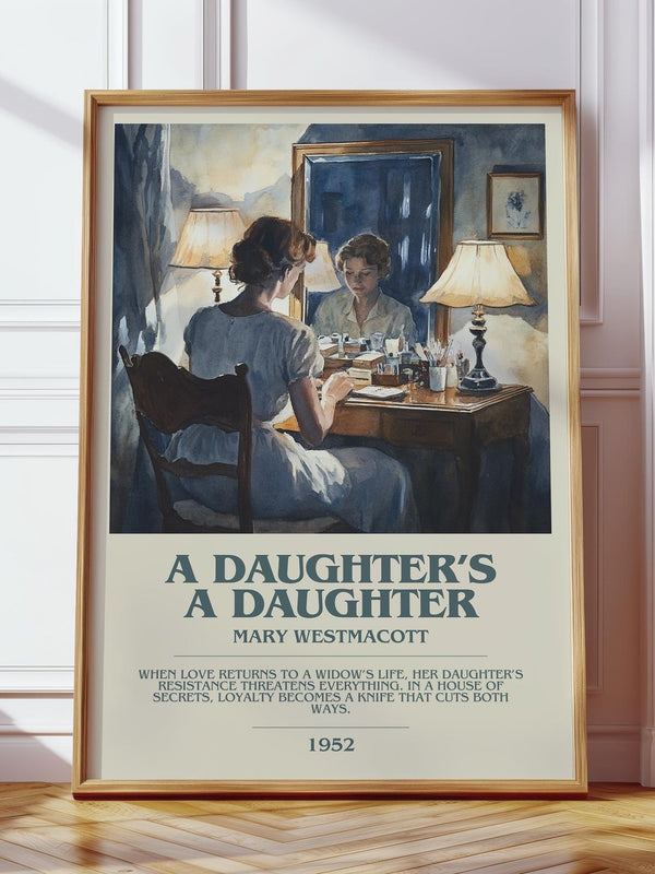 A Daughter's a Daughter bookish print in frame leaning in hallway – romance wall art