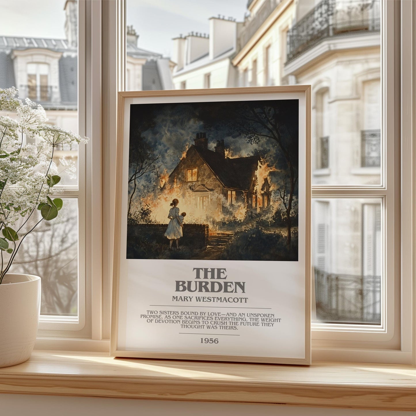 The Burden bookish print framed by window – literary home decor