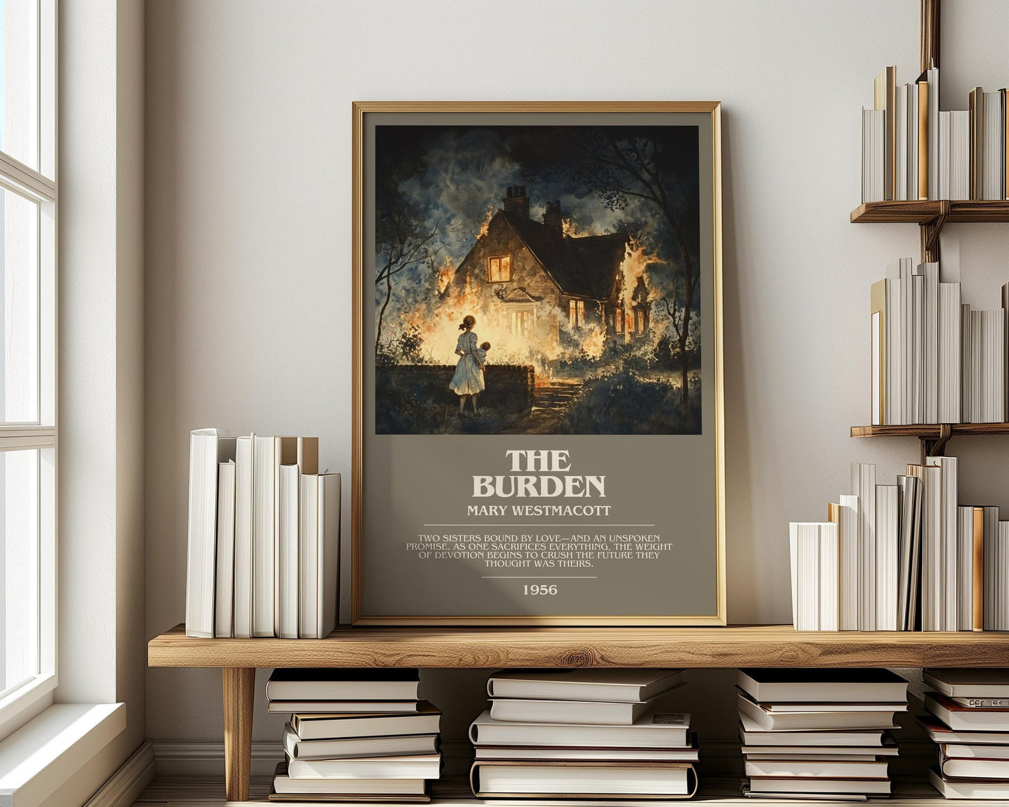 The Burden bookish print on bookshelf – Mary Westmacott fan gift