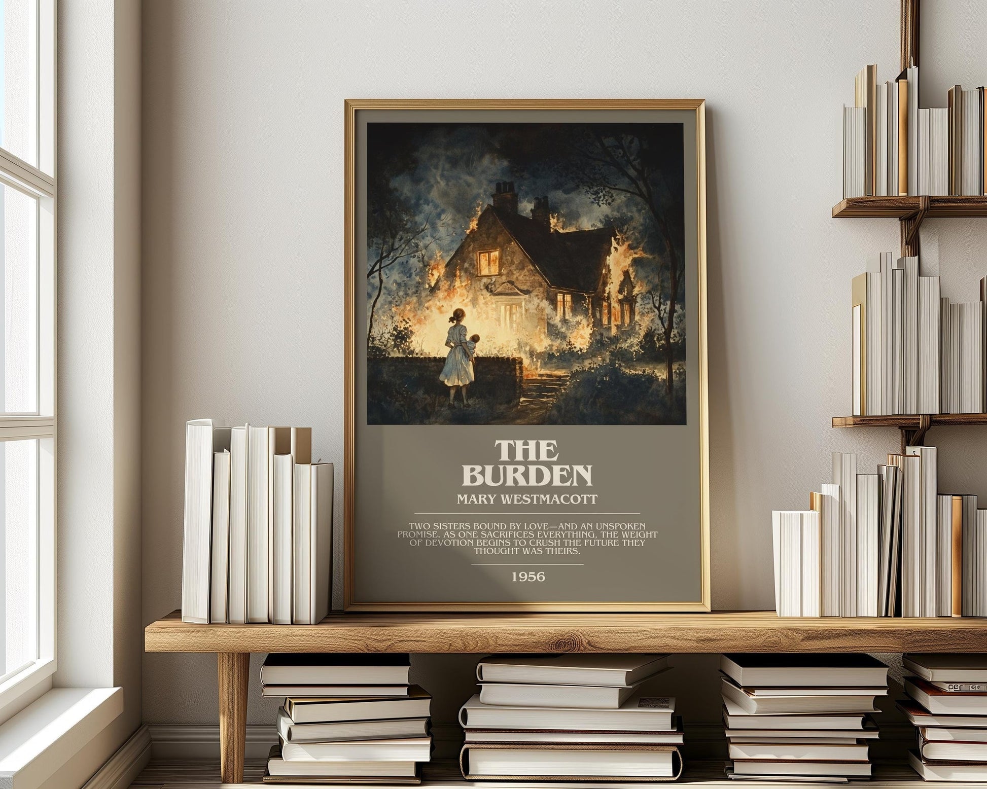 The Burden bookish print on bookshelf – Mary Westmacott fan gift