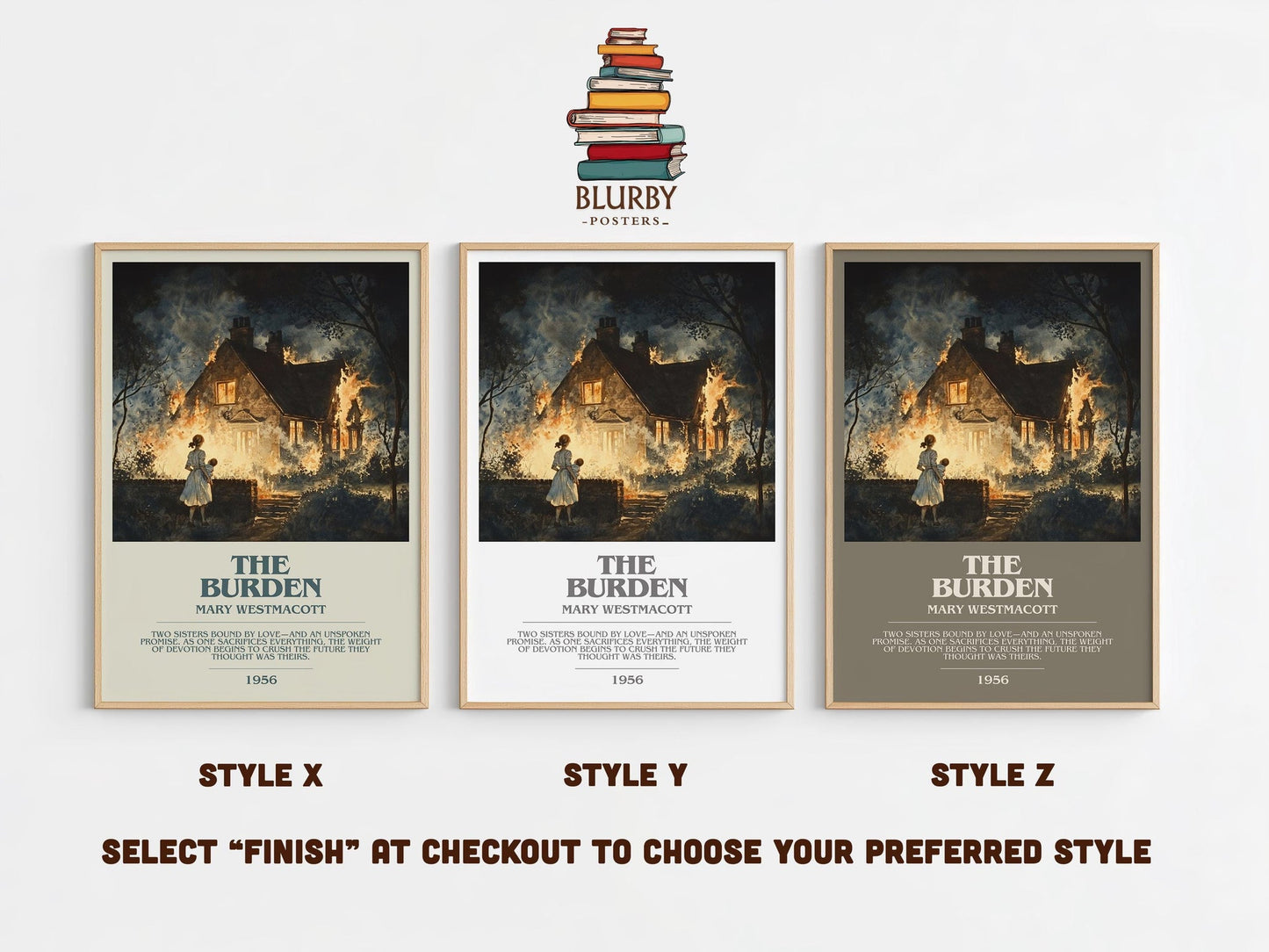 The Burden bookish poster colour and style options – Mary Westmacott book art