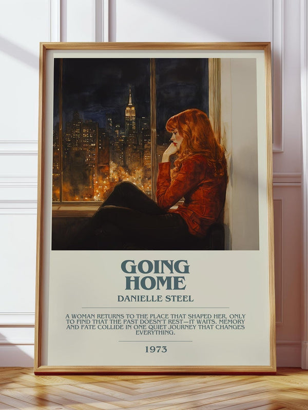 Going Home bookish print in frame leaning in hallway – romance wall art