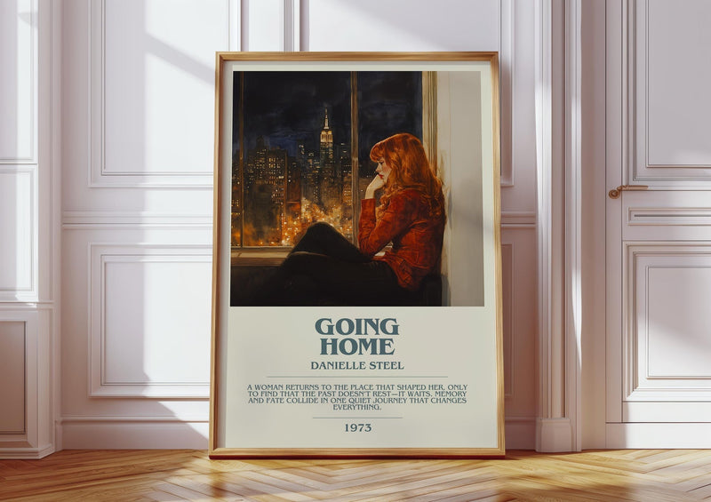 Going Home bookish print in frame leaning in hallway – romance wall art