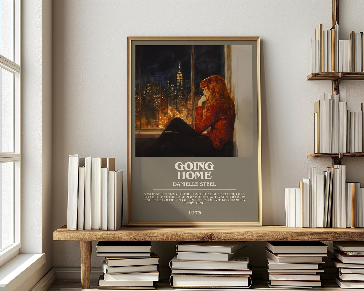 Going Home bookish print on bookshelf – Danielle Steel fan gift