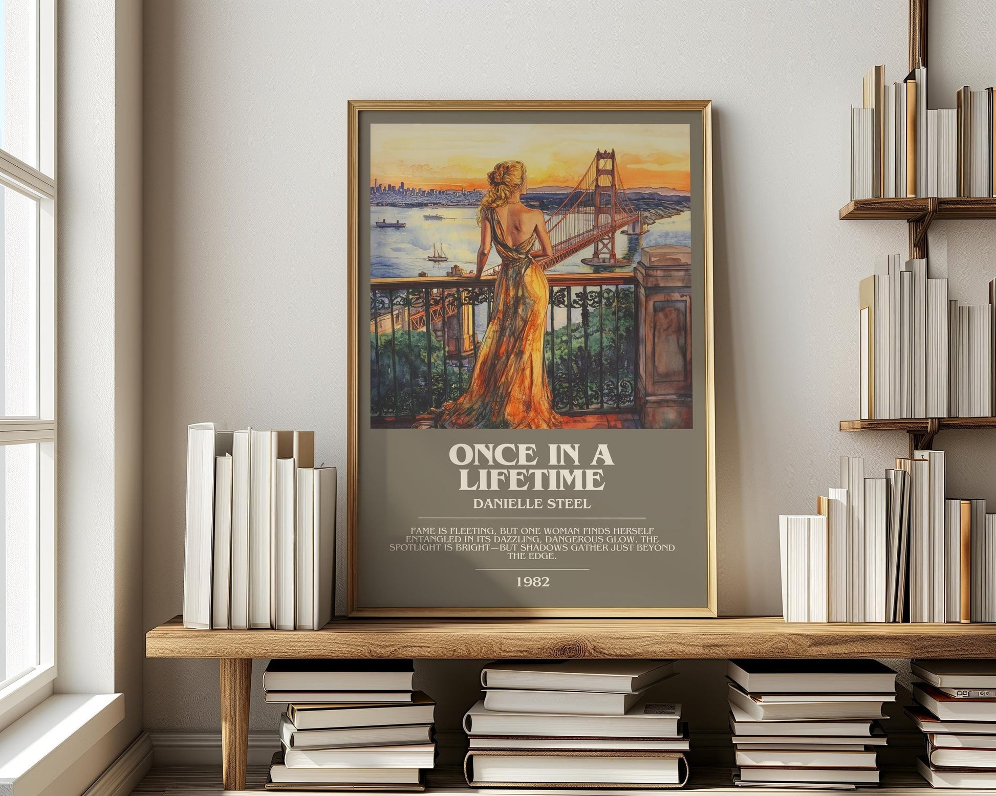 Once in a Lifetime bookish print on bookshelf – Danielle Steel fan gift
