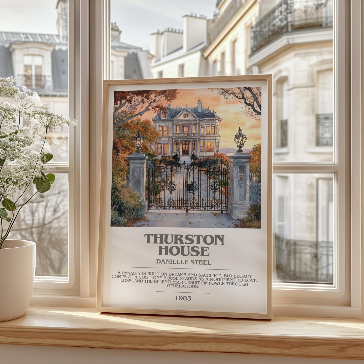 Thurston House bookish print framed by window – literary home decor