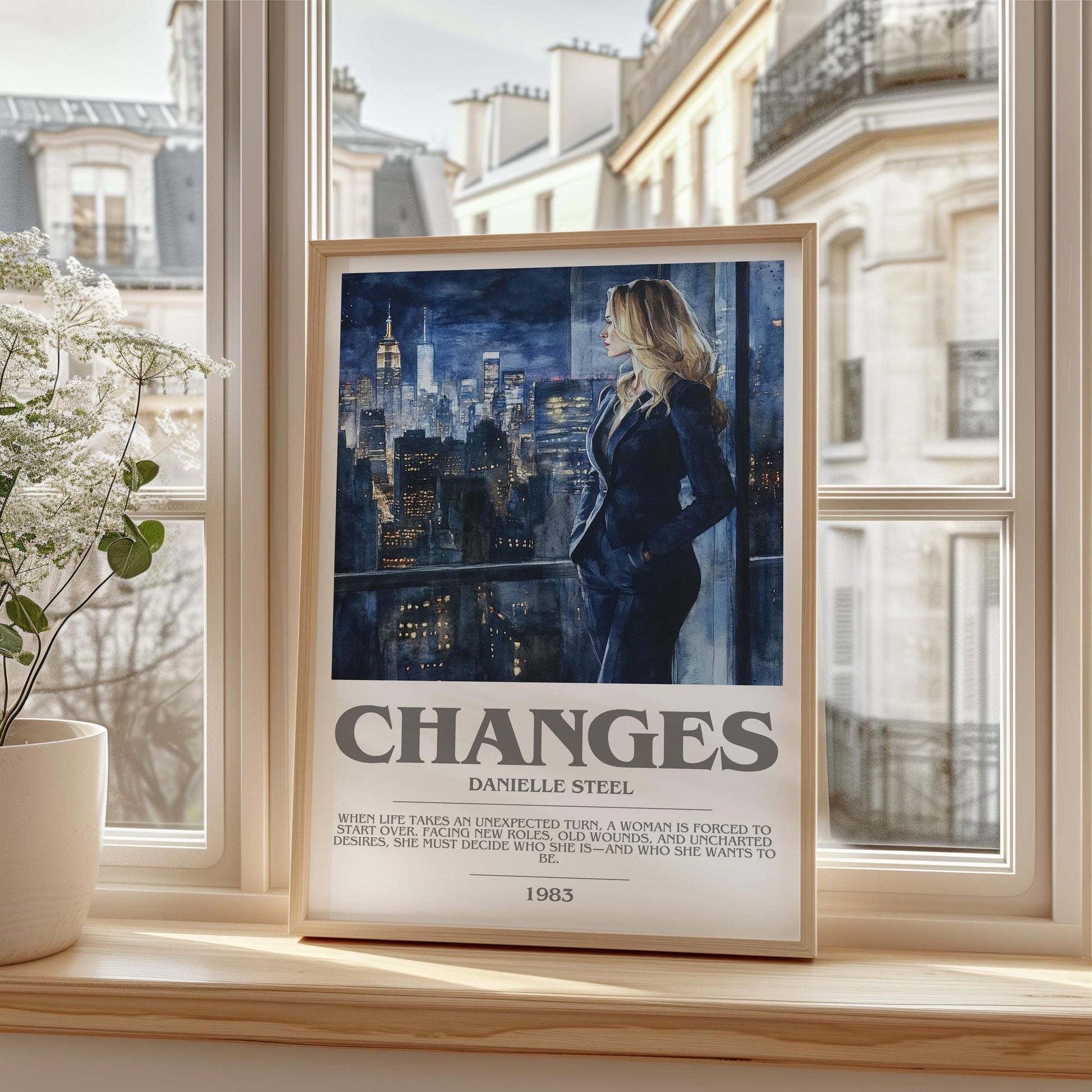 Changes bookish print framed by window – literary home decor