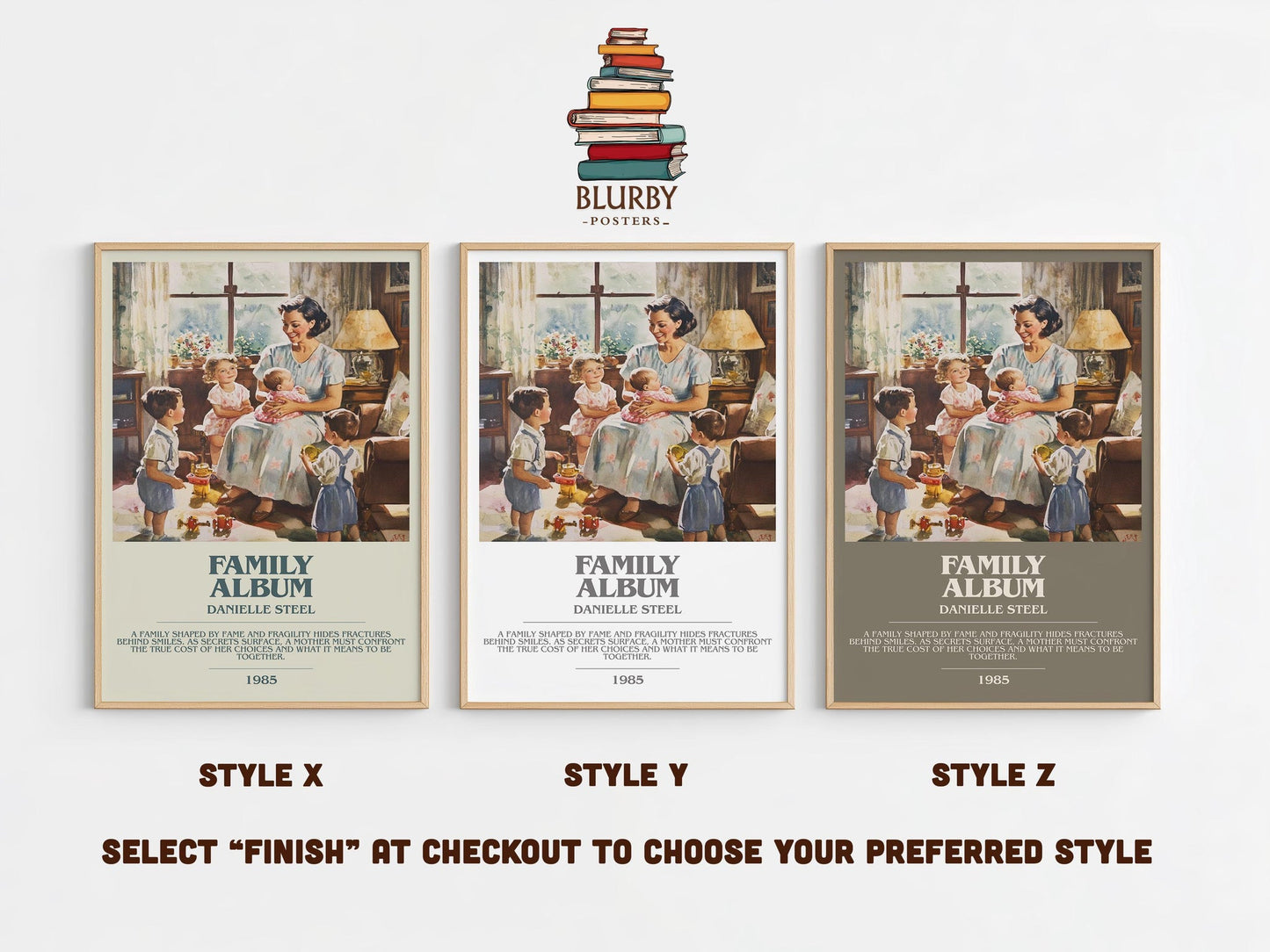 Family Album bookish poster colour and style options – Danielle Steel book art