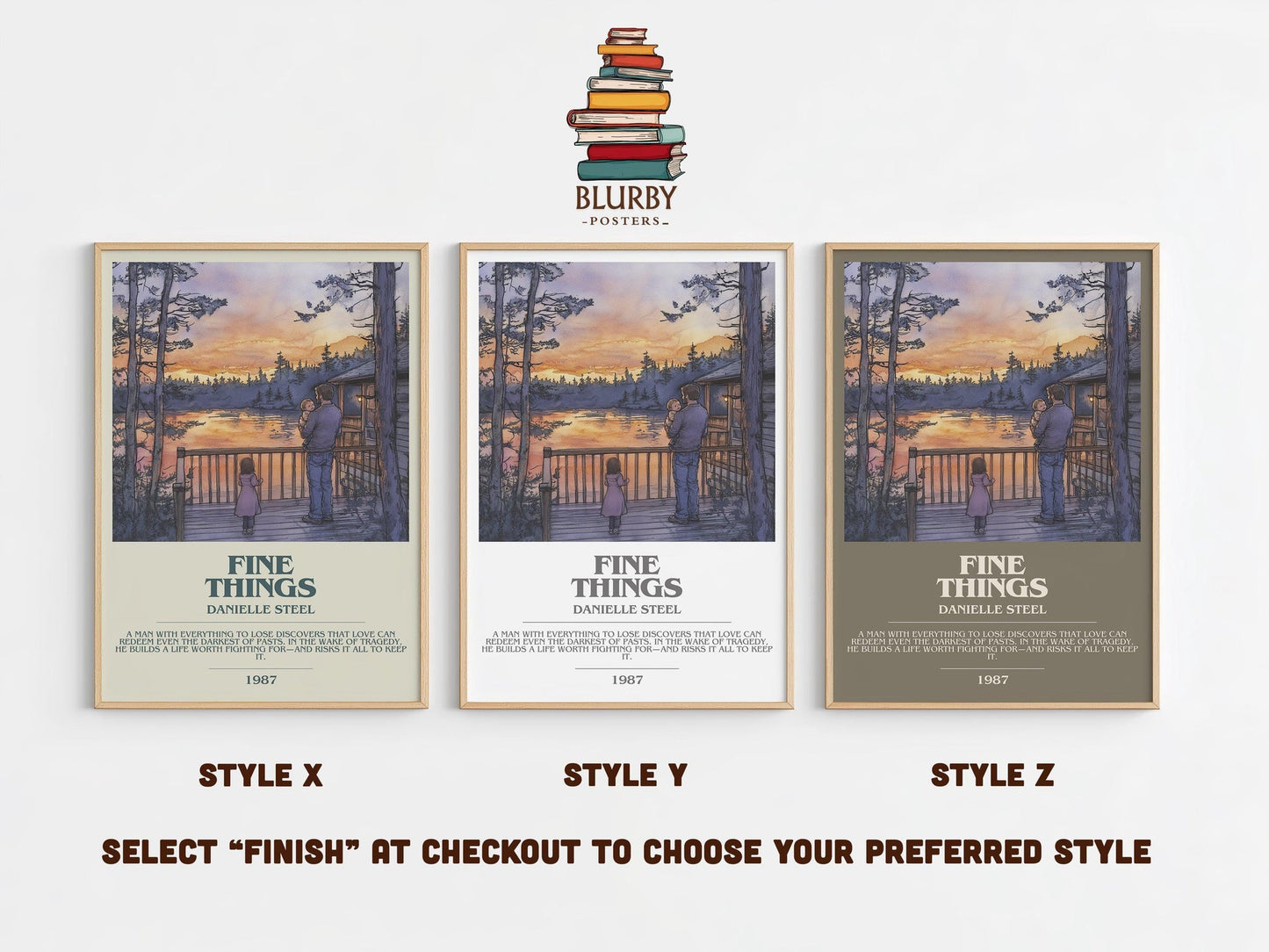 Fine Things bookish poster colour and style options – Danielle Steel book art