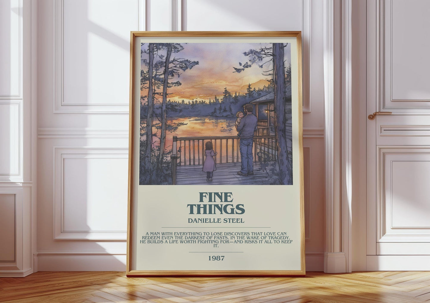 Fine Things bookish print in frame leaning in hallway – romance wall art