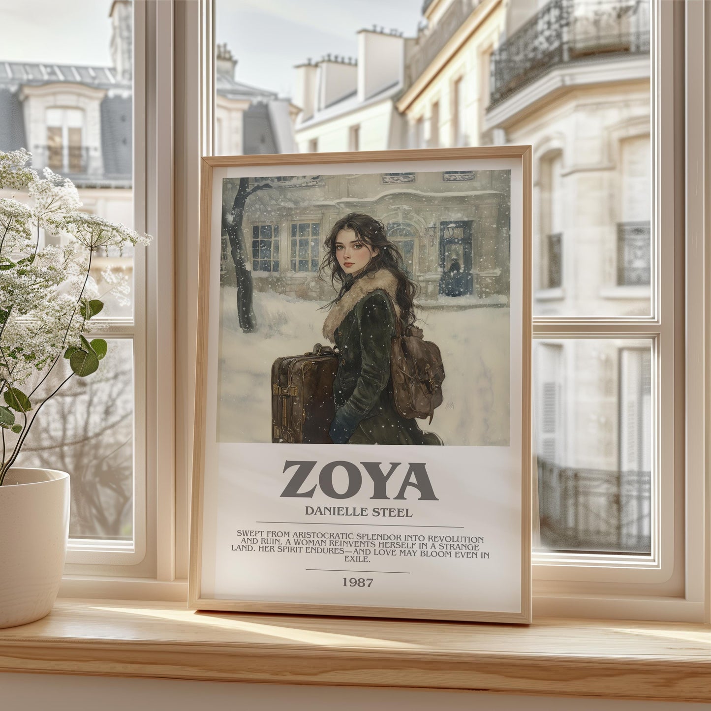 Zoya bookish print framed by window – literary home decor