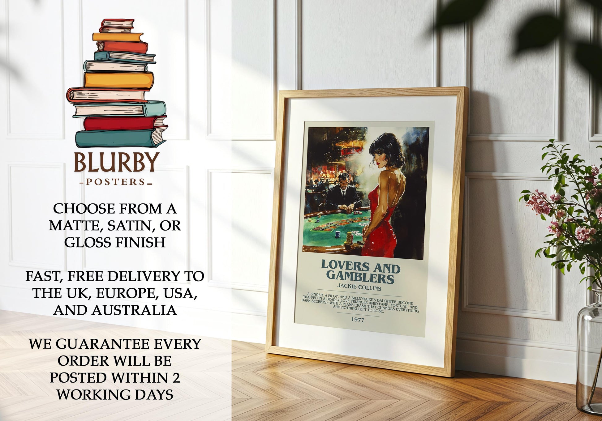 Lovers and Gamblers by Jackie Collins | Descriptive Modern Book Art | Poster