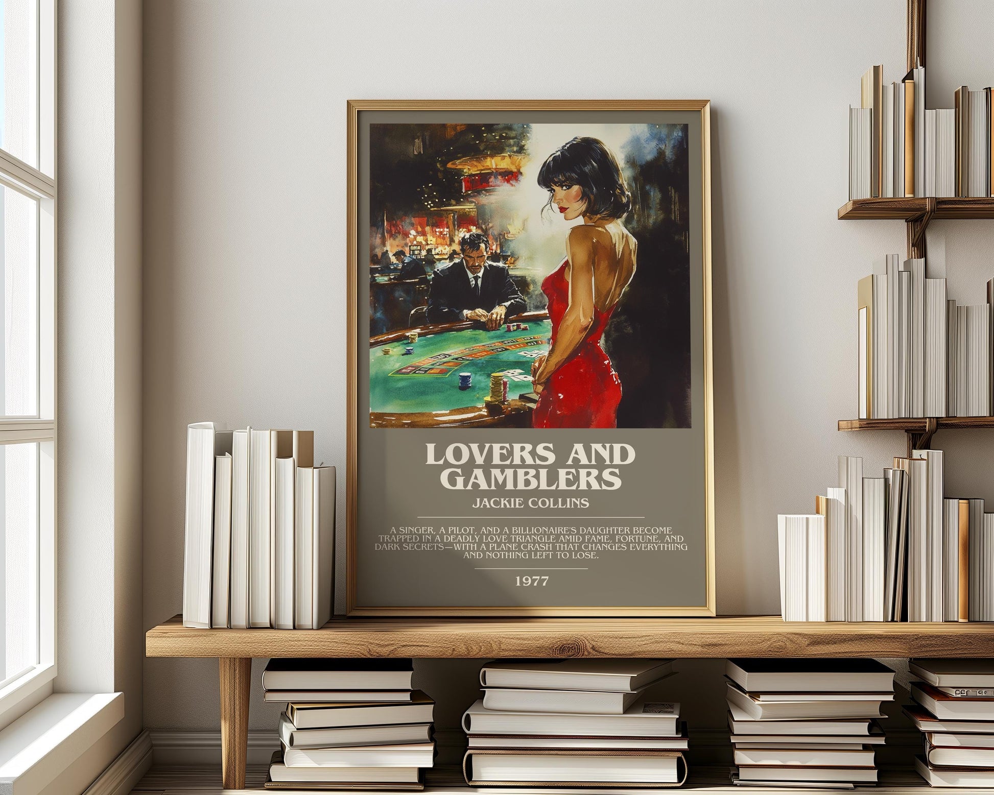 Lovers and Gamblers by Jackie Collins | Descriptive Modern Book Art | Poster