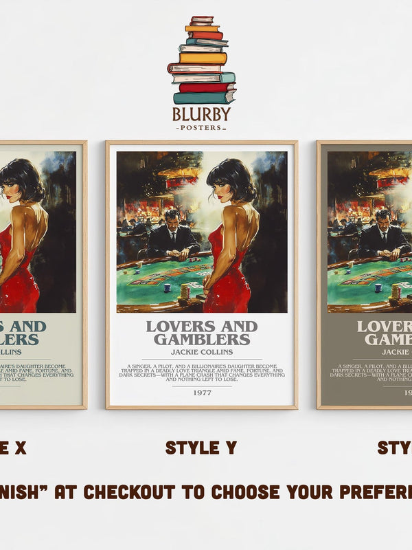 Lovers and Gamblers bookish poster colour and style options – Jackie Collins book art