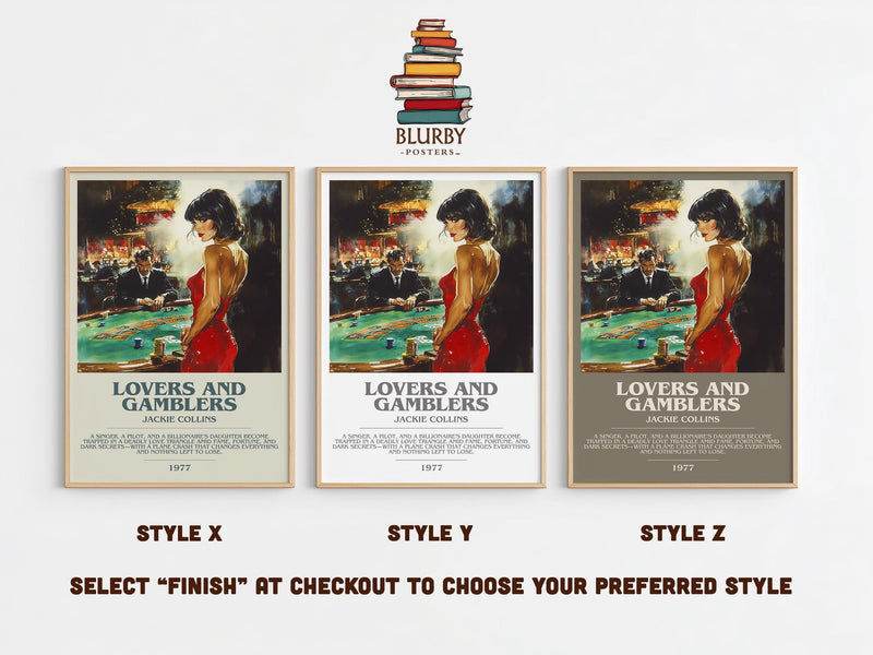 Lovers and Gamblers bookish poster colour and style options – Jackie Collins book art