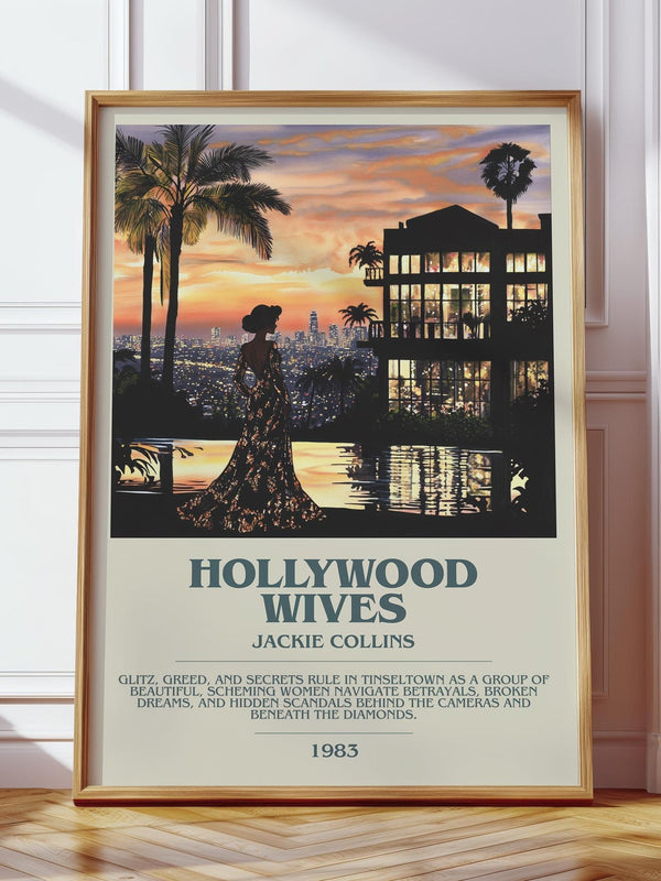 Hollywood Wives bookish print in frame leaning in hallway – romance wall art