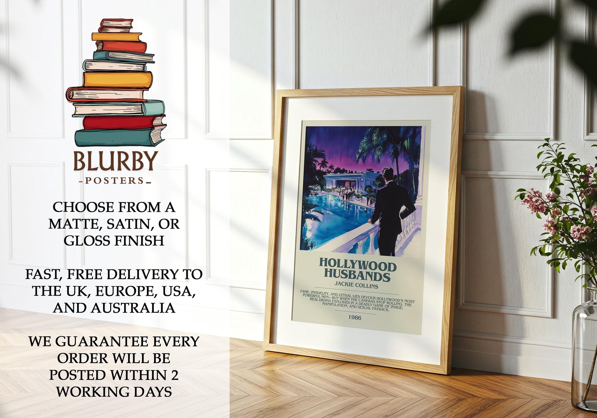 Hollywood Husbands by Jackie Collins | Descriptive Modern Book Art | Poster