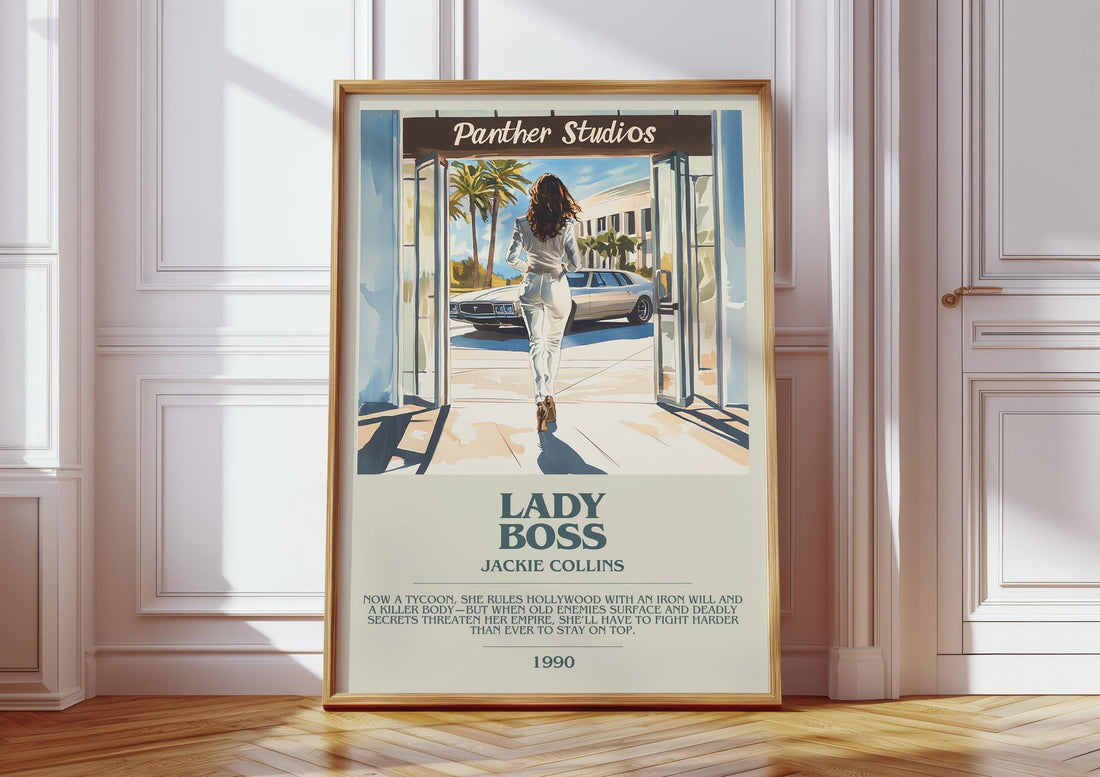 Lady Boss bookish print in frame leaning in hallway – romance wall art (mockup)