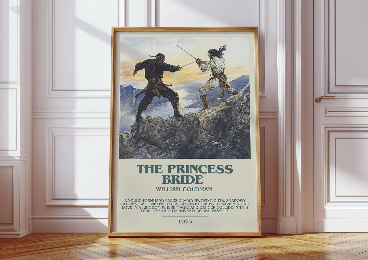 The Princess Bride bookish print in frame leaning in hallway – adventure wall art