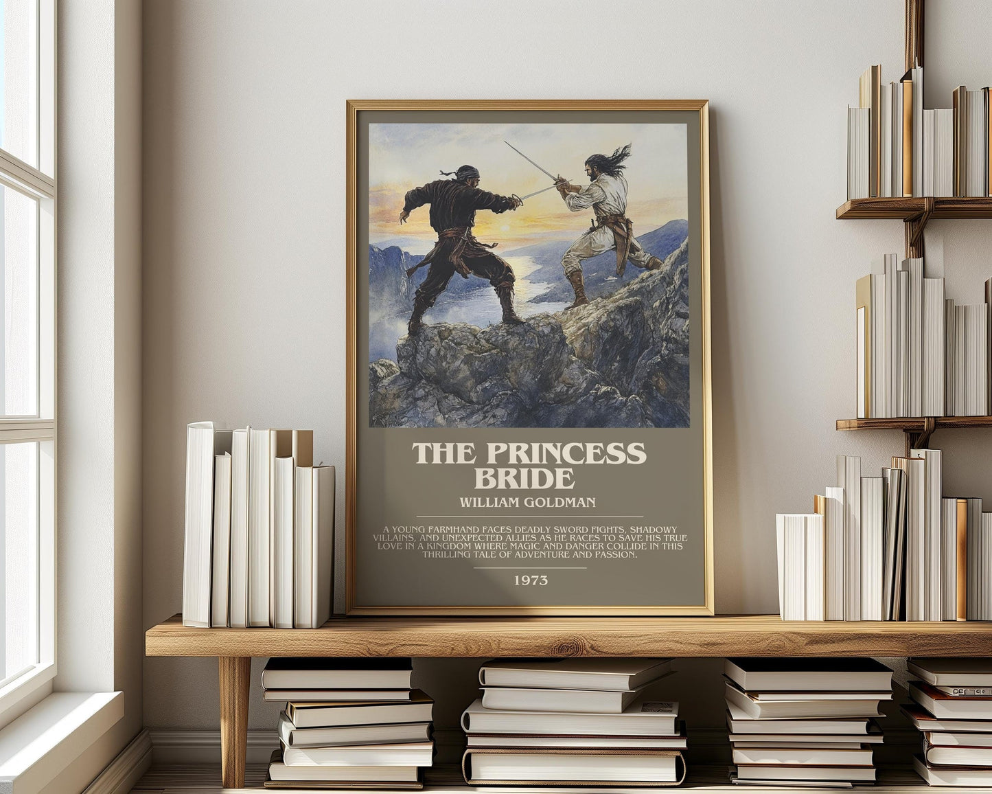 The Princess Bride bookish print on bookshelf – William Goldman fan gift